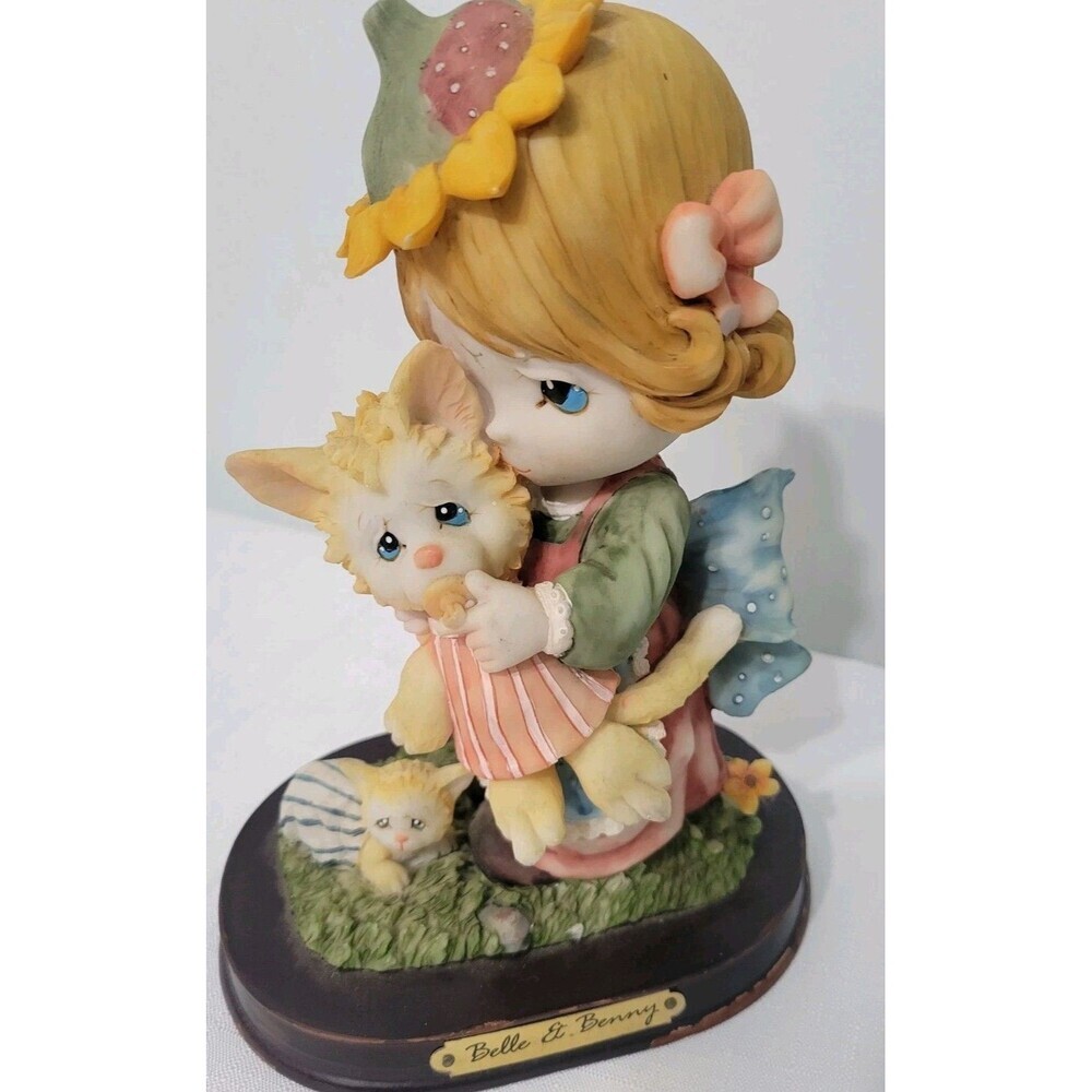 Vintage Precious Moments  Belle & Benny  Girl Sad Face  And Kitten Figure